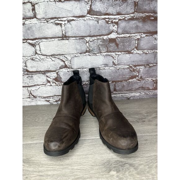 Sorel Emelie Brown Leather Ankle Boots Chelsea Wedge Booties Women 7.5M US/38.5 - Picture 6 of 16